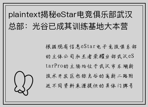 plaintext揭秘eStar电竞俱乐部武汉总部：光谷已成其训练基地大本营